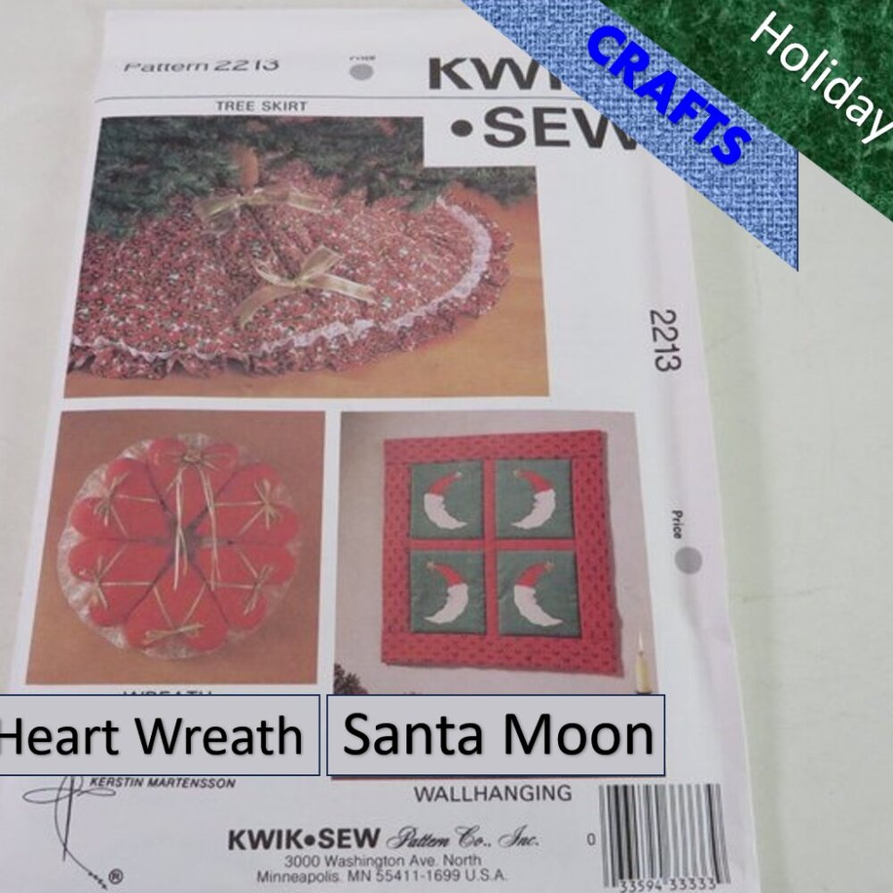 Kwik Sew 2213 sewing Pattern Tree Skirt, Wreath (Hearts), Wall Hanging Moon